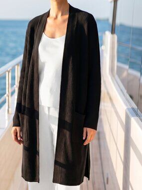 POLO Ralph Lauren cashmere blend open front longline sweater M black